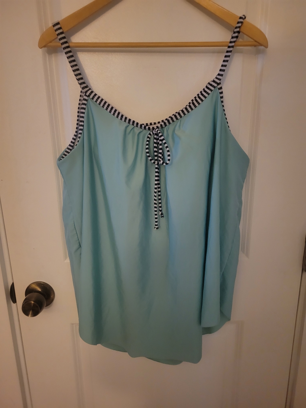 Sea Green Women's Tankini Swim Top with Striped Trim